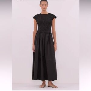 DISSH NWT ROMA BLACK CAP SLEEVE MIDI DRESS